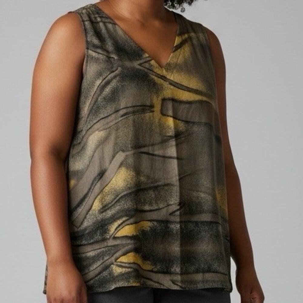 Grizas Sleeveless Top Size XXL Warm Watercolor Pattern Vicose V Neck Boho Artsy